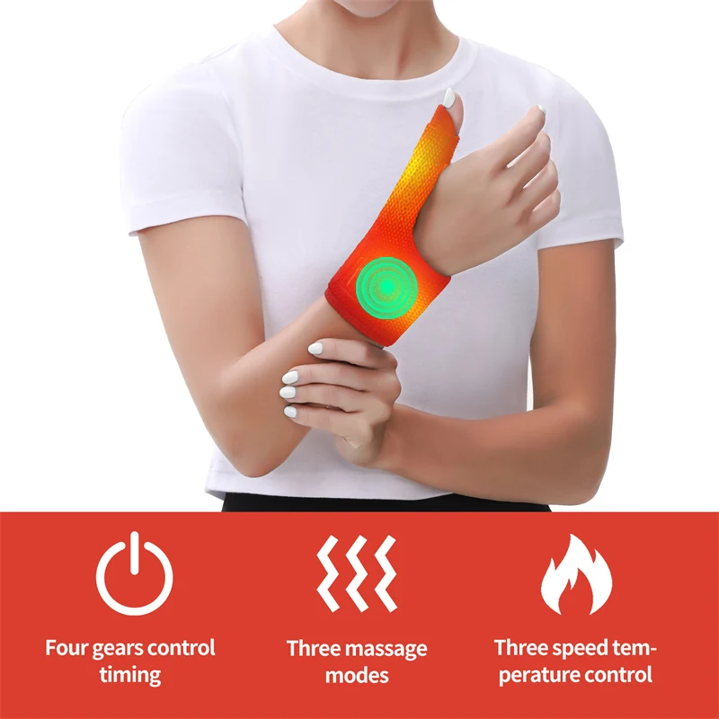Electric Heated Massage Thumb Wrap Wrist Massager 3 Level Vibration Timer Muscle Relax Joint Comfort Office Workers' Finger Care