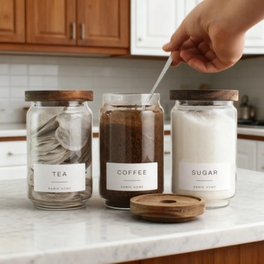 

Банка для хранения Перфорированная крышка из дерева акации Герметичный кухонный контейнер Кофе Герметичная влагостойкая банка для специй большой емкости