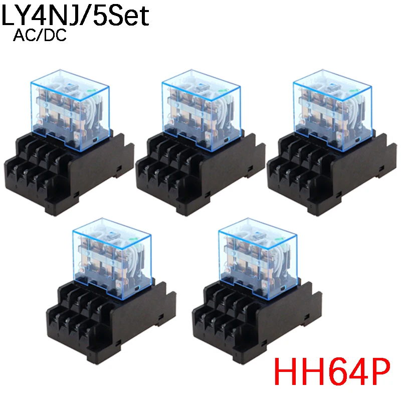 

5 комплектов реле мощности LY4NJ HH64P DC 12 В 24 в 110 В 220 В AC 4PDT универсальные Миниатюрные реле 14 контактов 10 А с цоколем PTF14A