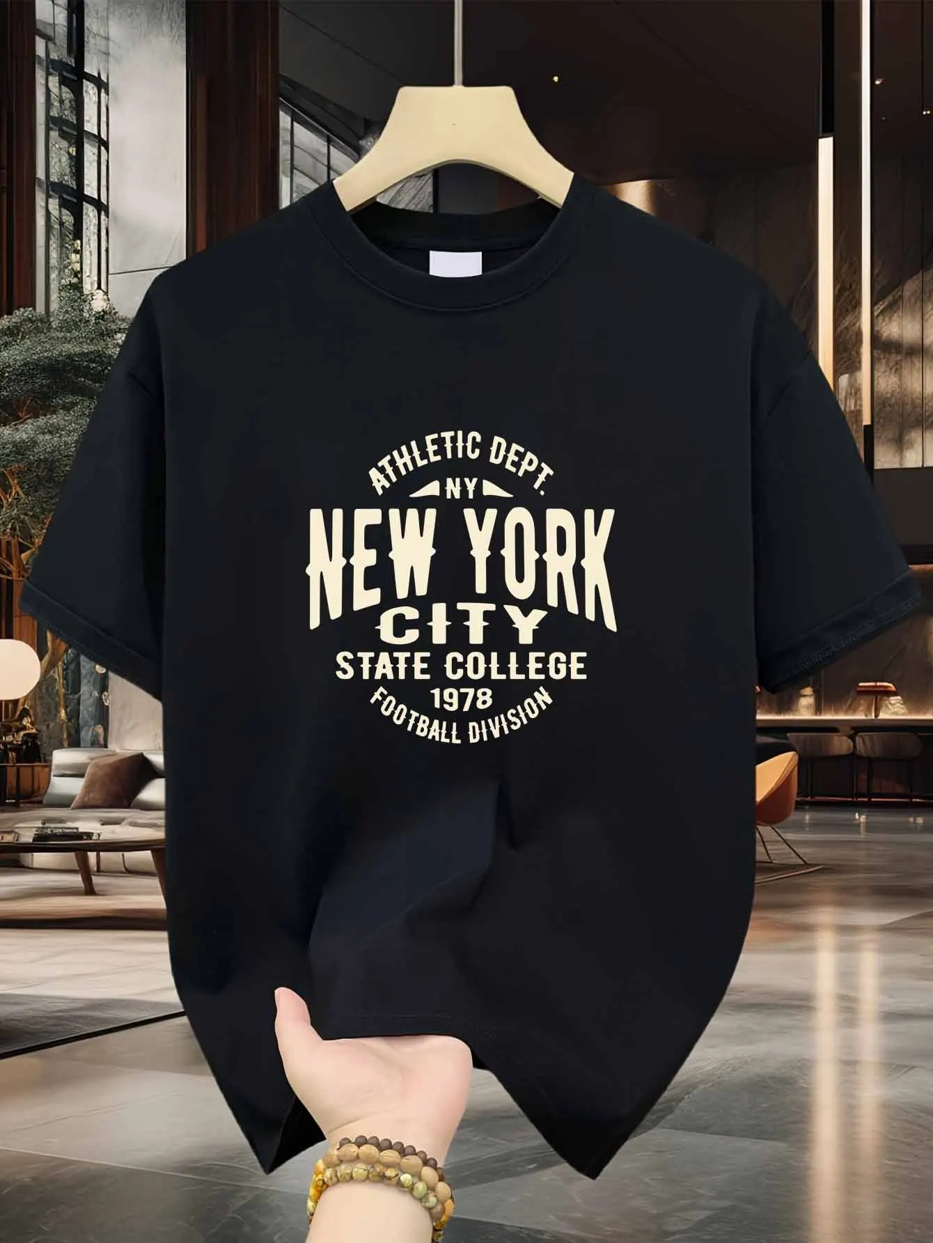 New York City Men's Pure T-Shirt with 1978 Print Pattern of the State University Sports Department Football Team, Premium Print, Durable, Casual and Fashionable Style