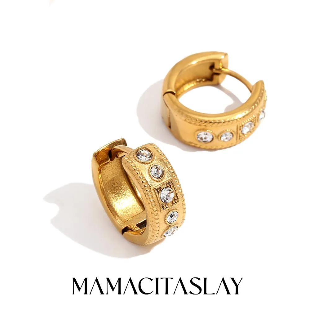 

MamacitaSlay Classic twist lace transparent Rhinestone Hoops Woman accesories trendy earrings 2024 Wholesale beauty jewelry