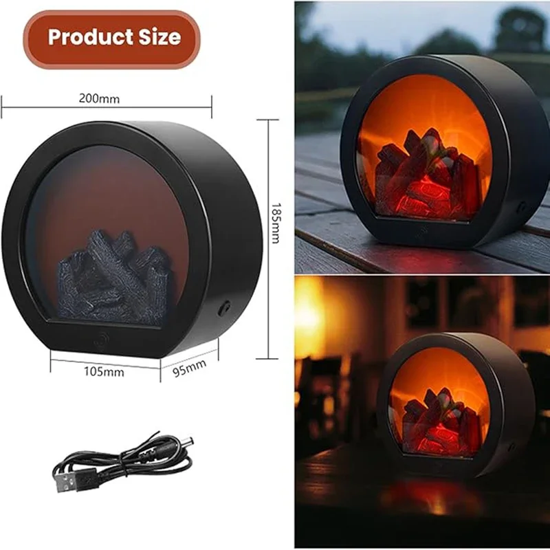 Fireplace Lanterns Decorative, Flameless Portable Fireplaces Light, USB Operated Lantern for Home Decor Christmas Decor