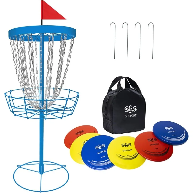 Portable Disc Golf Target With Heavy Duty 24-Chains Course Basket, Come With 6pcs