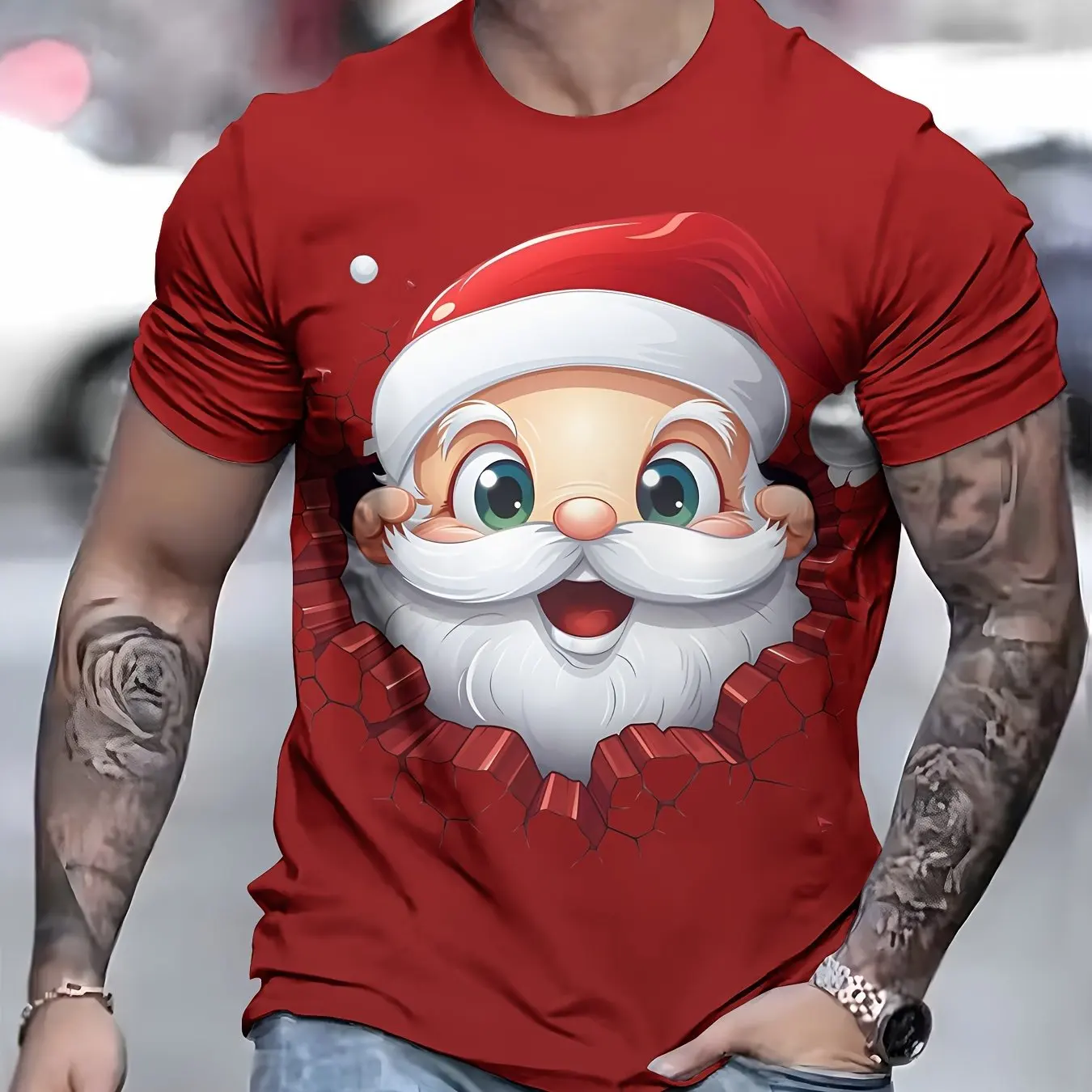 

Christmas Men's T-Shirts Cute Santa Claus Print Summer Men Short Sleeve Tee Loose Y2k O-Neck Top Holiday Casual Men's Clothing