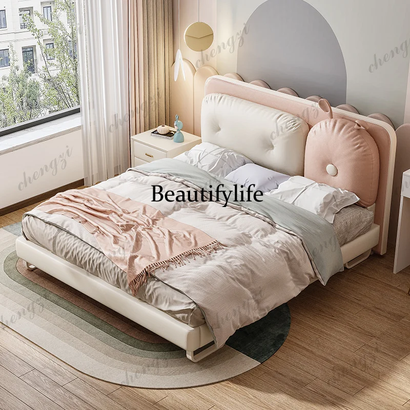 K182  Princess Sleeping Bed Bedroom Frame Double Sofa Modern Human Dog Massage Bed Wooden Girls Letto Matrimoniale Home