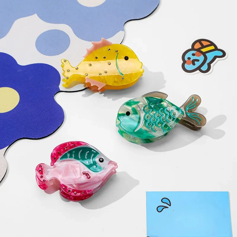 

Marine Life Series Hair Claw Cartoon Cute Rhinestone Fish Acetate Hair Claw Clips Catch Hair Accessories for Women Girls