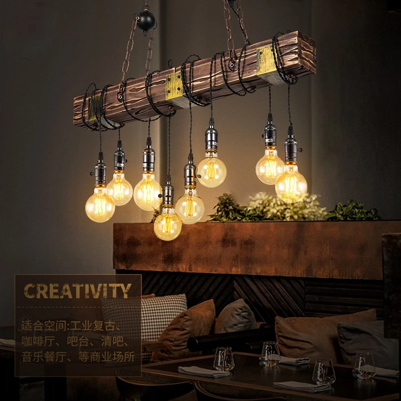 Plafonnier LED suspendu en bois au design rétro, style américain, luminaire décoratif de plafond, idéal pour un BAR, un café, un LOFT ou un vieux bateau