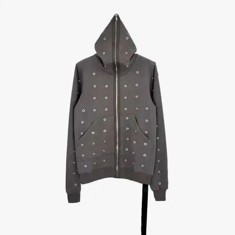 HKSH Autumn Men's Tide Dark Niche Design Double Line Punk Multi Nail Hoodies Fashion Chic Zipper Hooded Gothic Sweatshirt HK2800