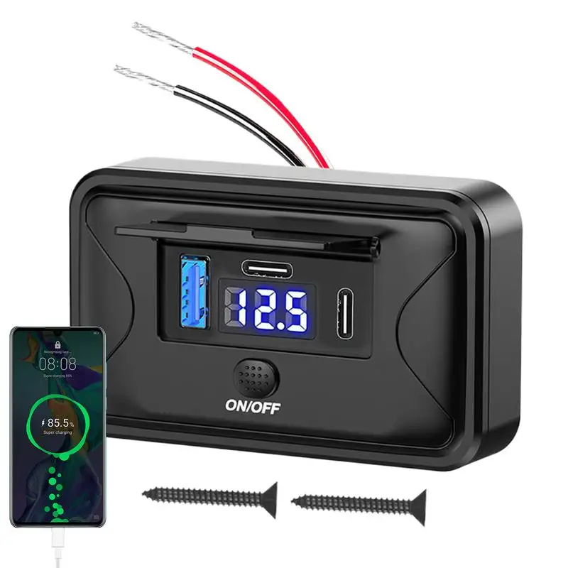 

Wall Mounted Car Charger Charging Station 3 Ports Waterproof Wall Charger Voltage Display Car Plug Adapter Outlet For RV