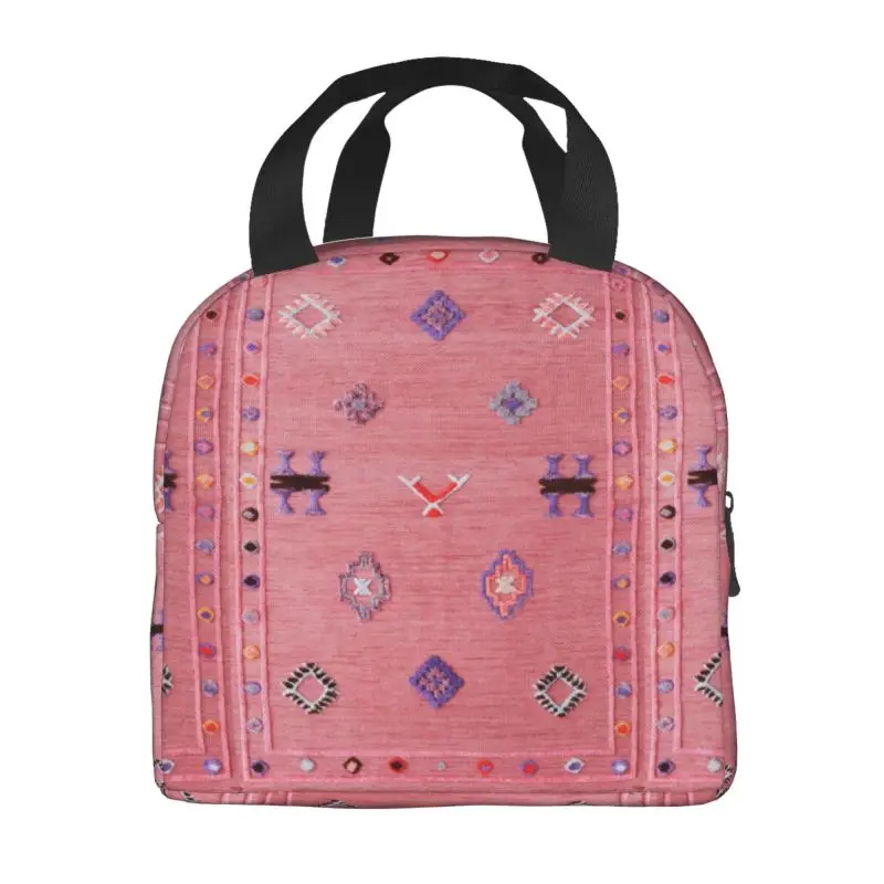 Pink Oriental Traditional Moroccan Style Insulated Lunch Bags for Bohemian Ethnic Floral Resuable Cooler Thermal Food Lunch Box