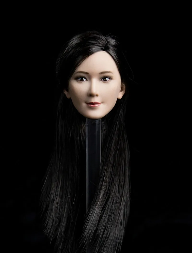 TYM037 1/6 Scale Asia Beauty Head Sculpt Long Black Hair Girl Head Carving Model for 12'' PH Action Figures Toys