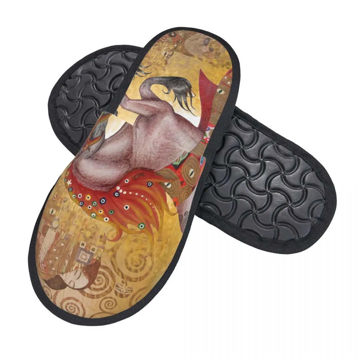 Gustav Klimt Running Horses Guest Slippers for Bathroom Women Custom Print Golden Tears And Kiss House Slipper