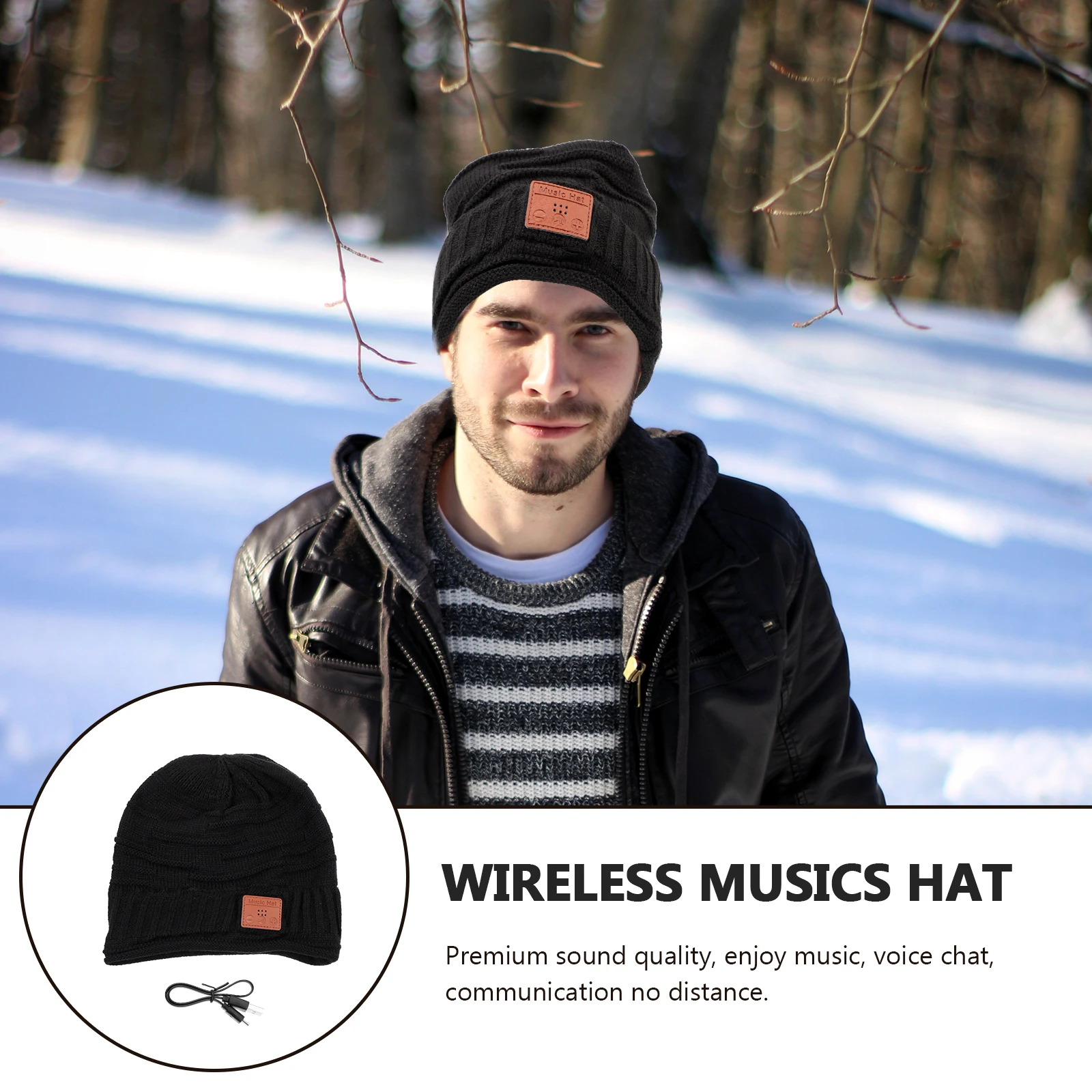 

Knitted Hat Wireless Headphone Ear Cuff Protection Player Hats Musics Kitted Caps Long St by Premium Sound Ventilation