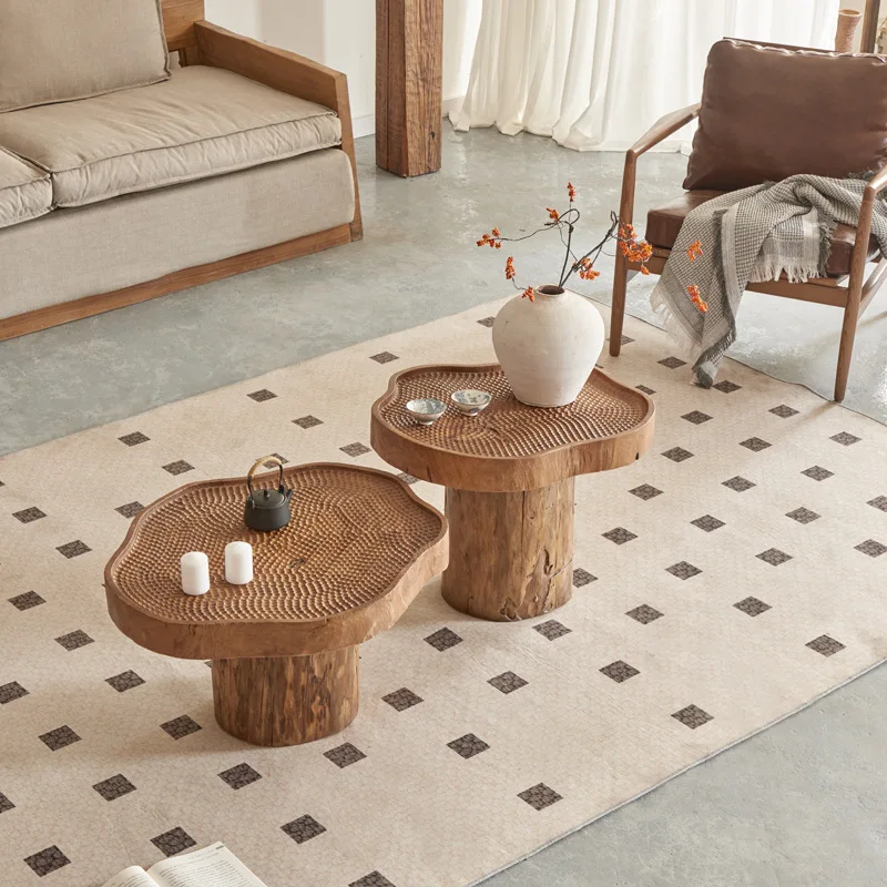 Wabi Sansi wind solid wood coffee table sofa edge Japanese log living room round designer tree stump tea table
