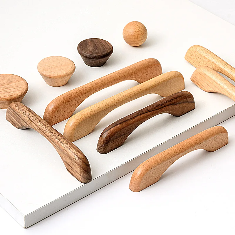 Modern Simple Solid Wood Log Cabinet Door Drawer Cupboard Shoe Cabinet Handle Long Strip Single-Hole Design for Wardrobe Furnitu