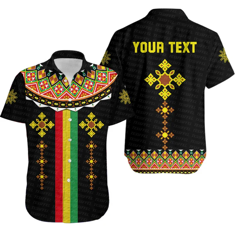 

Custom Name Ethiopia County Flag Lion Reggae Africa Native Tattoo Hawaiian Shirts 3DPrint Summer Beach Tee Casual Short Sleeve 2