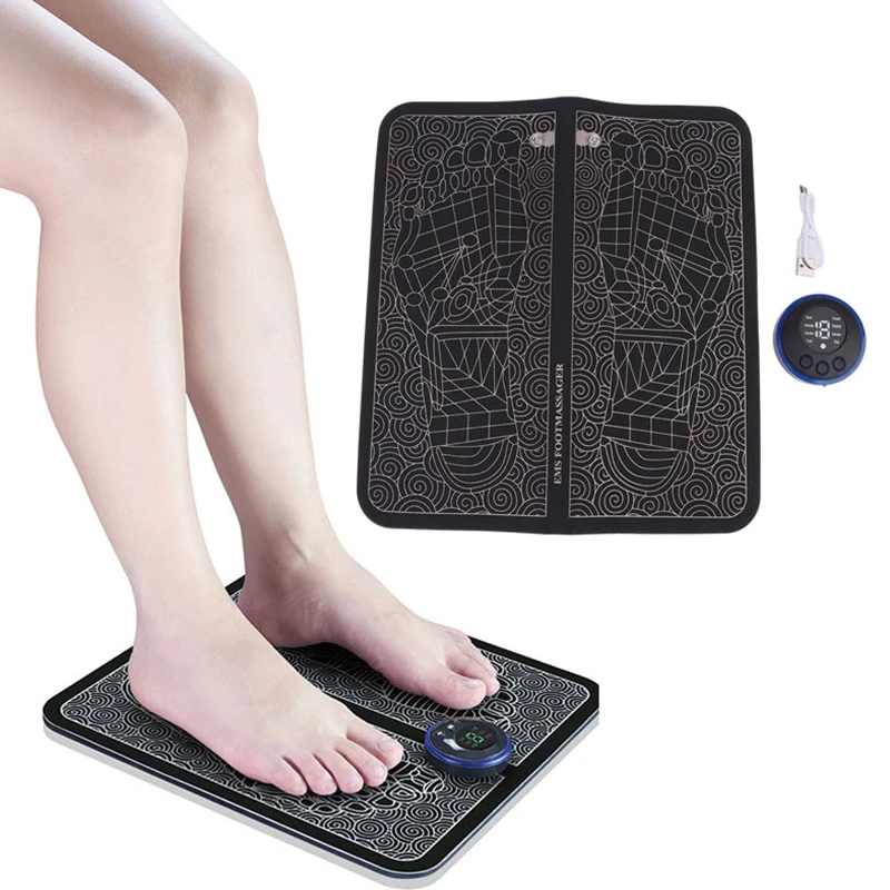 EMS Foot Massager Pad Reflexology Foot Acupoint Massager Muscle Stimulation Improve Blood Circulation Relief Pain USB Rechargeab