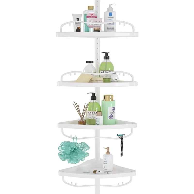 

Corner Shower Caddy Tension Pole, Bathroom Organizer Stand Pole with 4 Plastic Baskets, for Bathtub Shampoo Accessories Storage