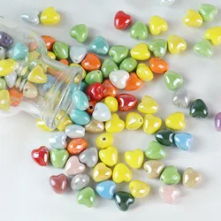 Cuentas de cerámica de corazón 3D para fabricación de joyas, abalorios sueltos de 10MM de piezas para fabricación de joyas de porcelana, pulsera hecha a mano de amor, accesorios para collar