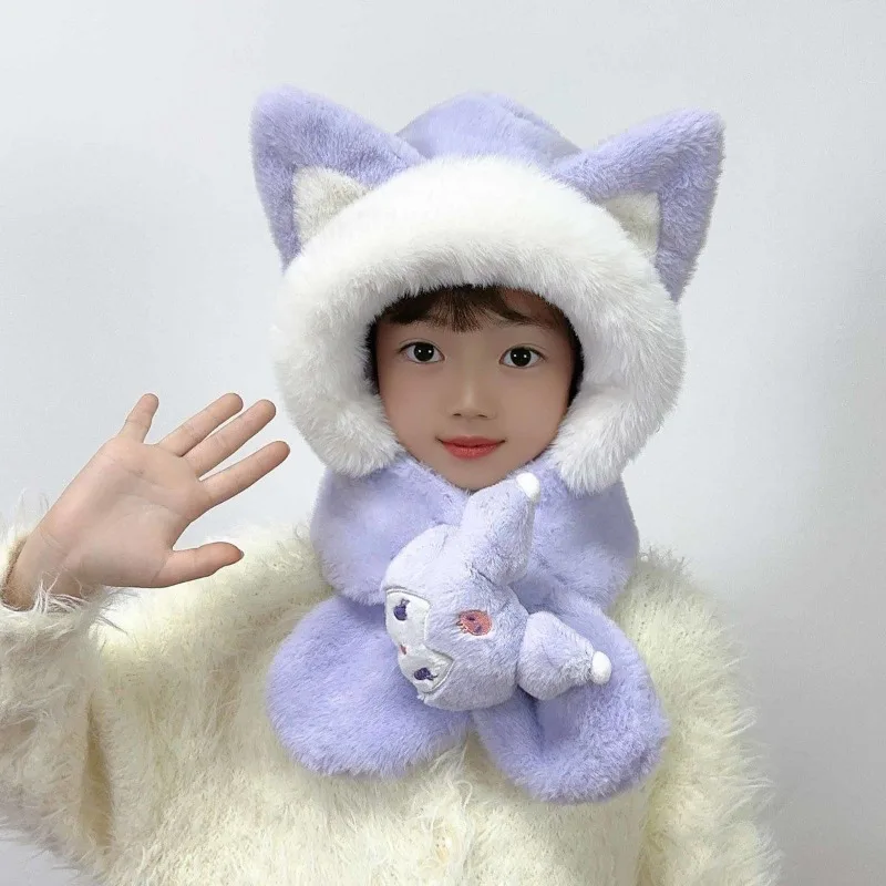 

Kawaii Kulomi My Melody PomPomPurin Sanrio Children Cute Cartoon Comfortable Warm Hat Fleece Scarf Outdoor Hat Gift for Kids