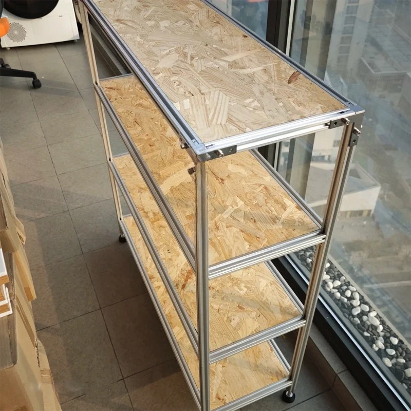 Prateleira europeia em placa de pinho com perfil de alumínio, estante móvel, prateleira