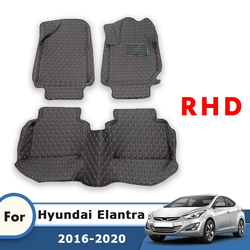 

RHD Custom Leather Car Floor Mats For Hyundai Elantra 2020 2019 2018 2017 2016 Carpets Auto Interior Accessories Rugs Waterproof