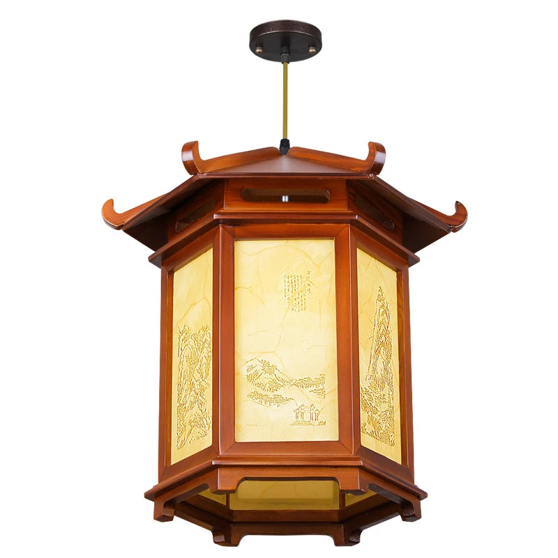 Chinese antique sheepskin lamp pavilion solid wood palace lamp aisle balcony tea house advertising