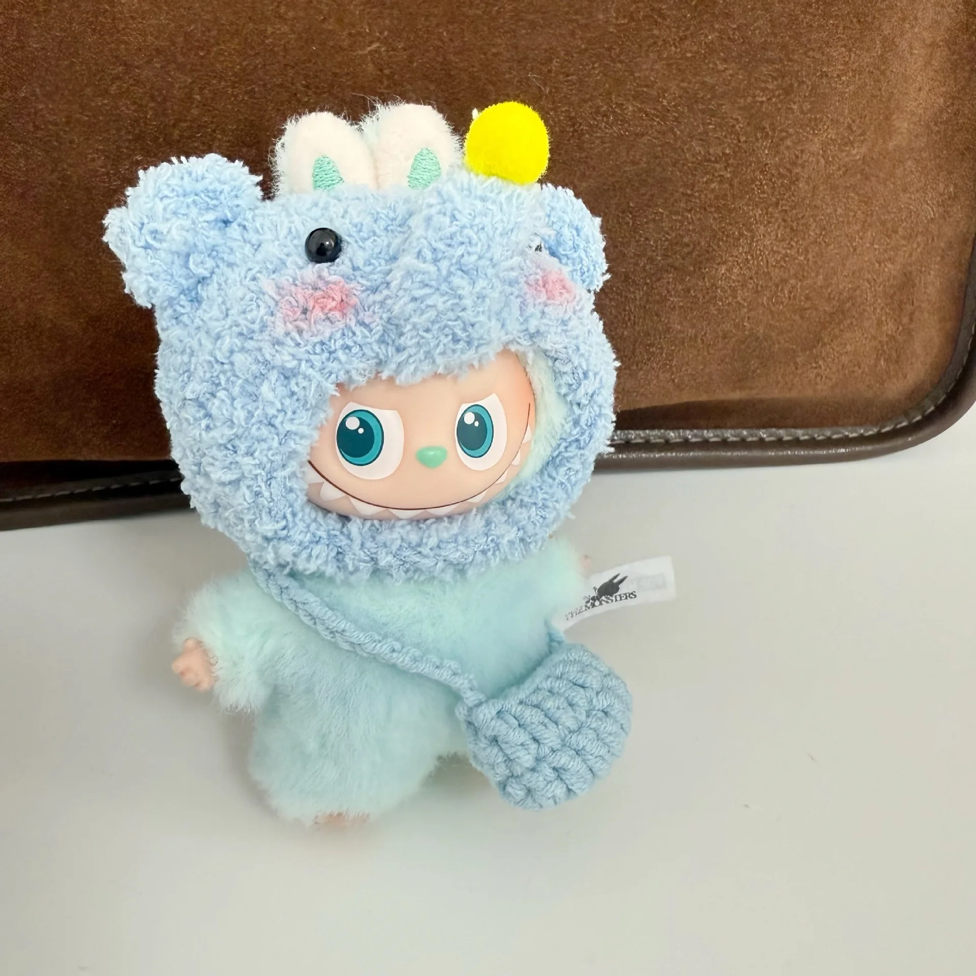 

Clothes For 10cm Labubu Doll 4.0 Mini Version Handmade 2-Piece Set Of Blue Little Elephant Headgear And Small Bag