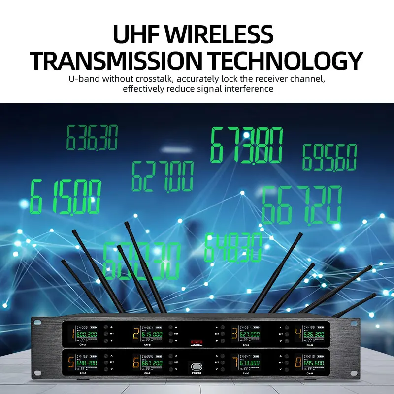 Professional wireless microphone UHF 8-channel handheld collar clip, conference microphone karaoke, singing dynamic microphone