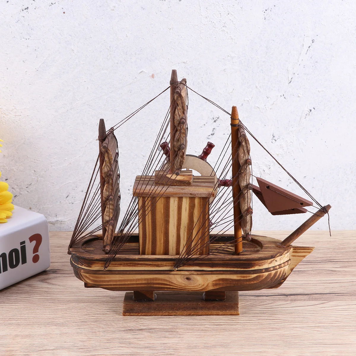 

Vintage Music Box Pirate Ship Wooden Windmill Rotating Pedals Needle Table Decoration Retro Home Ornament Gift For