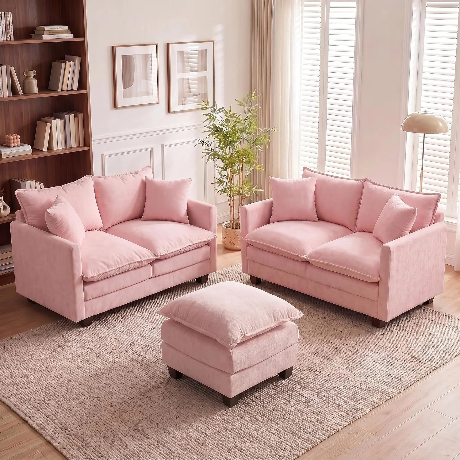 50'' Loveseat Sofa Set with Ottoman, Small Couch Set 2 Piece Cloud Love Seat 27
