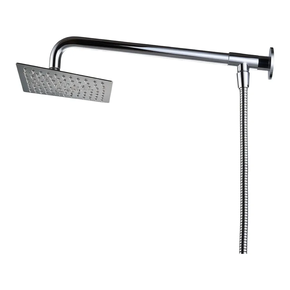 Square Stainless Steel Rain Shower Head Set with Adjustable Extension Arm and Standard Shower Hose for Daily Use