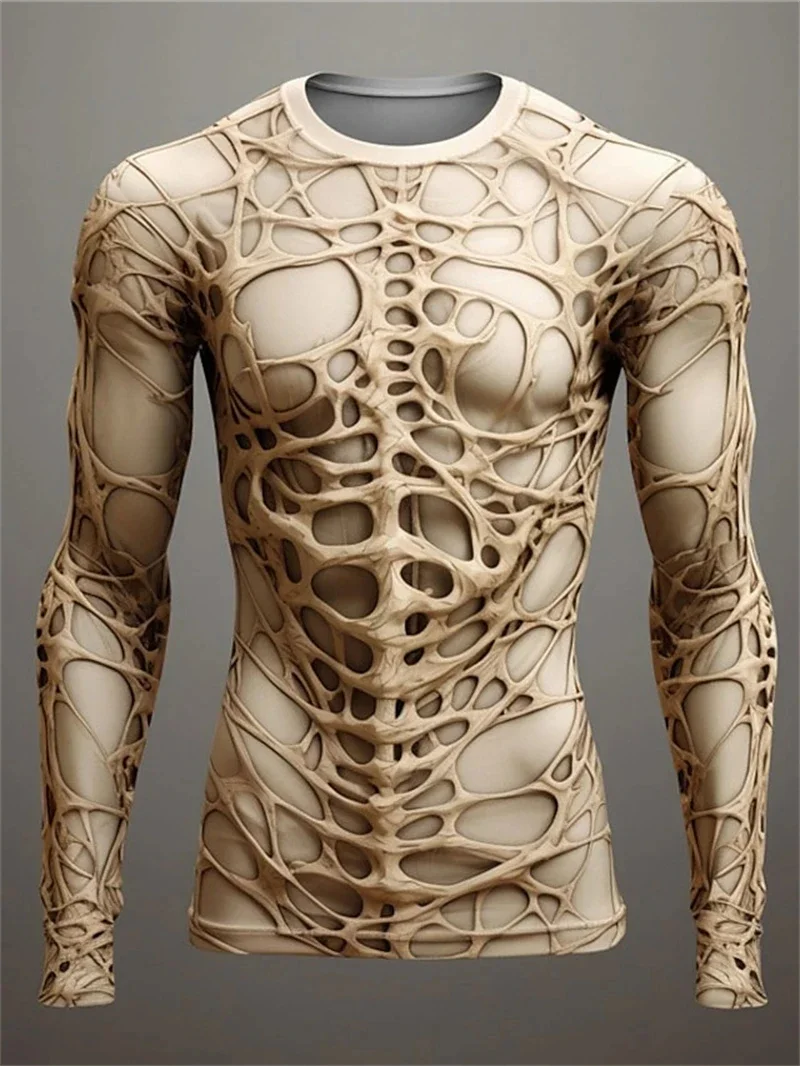 

Summer New Men's Top Long sleeved 3D Printed Pattern Skull Head Personalized Cool Fashion Trendy Top Plus Size Round Neck