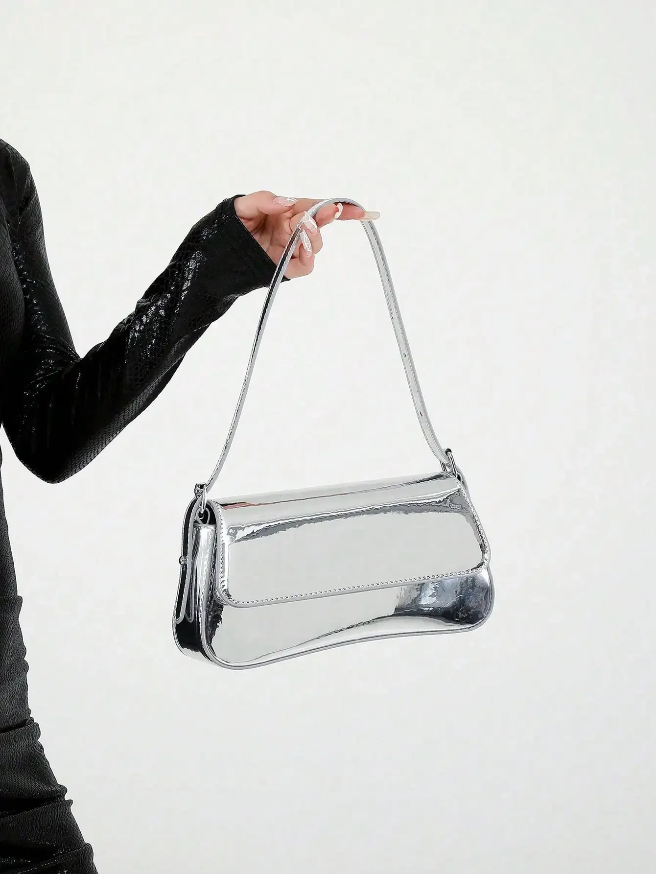 

2025 New Solid PU Evening Clutch Arc Design Vest Buckle Shoulder Crossbody Gift for Her