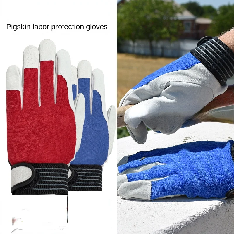 Men Work Gloves Practical Construction Stretchable Hard Grasping Leather Wood Cutting Pigskin Gardening and Hunting Gloves