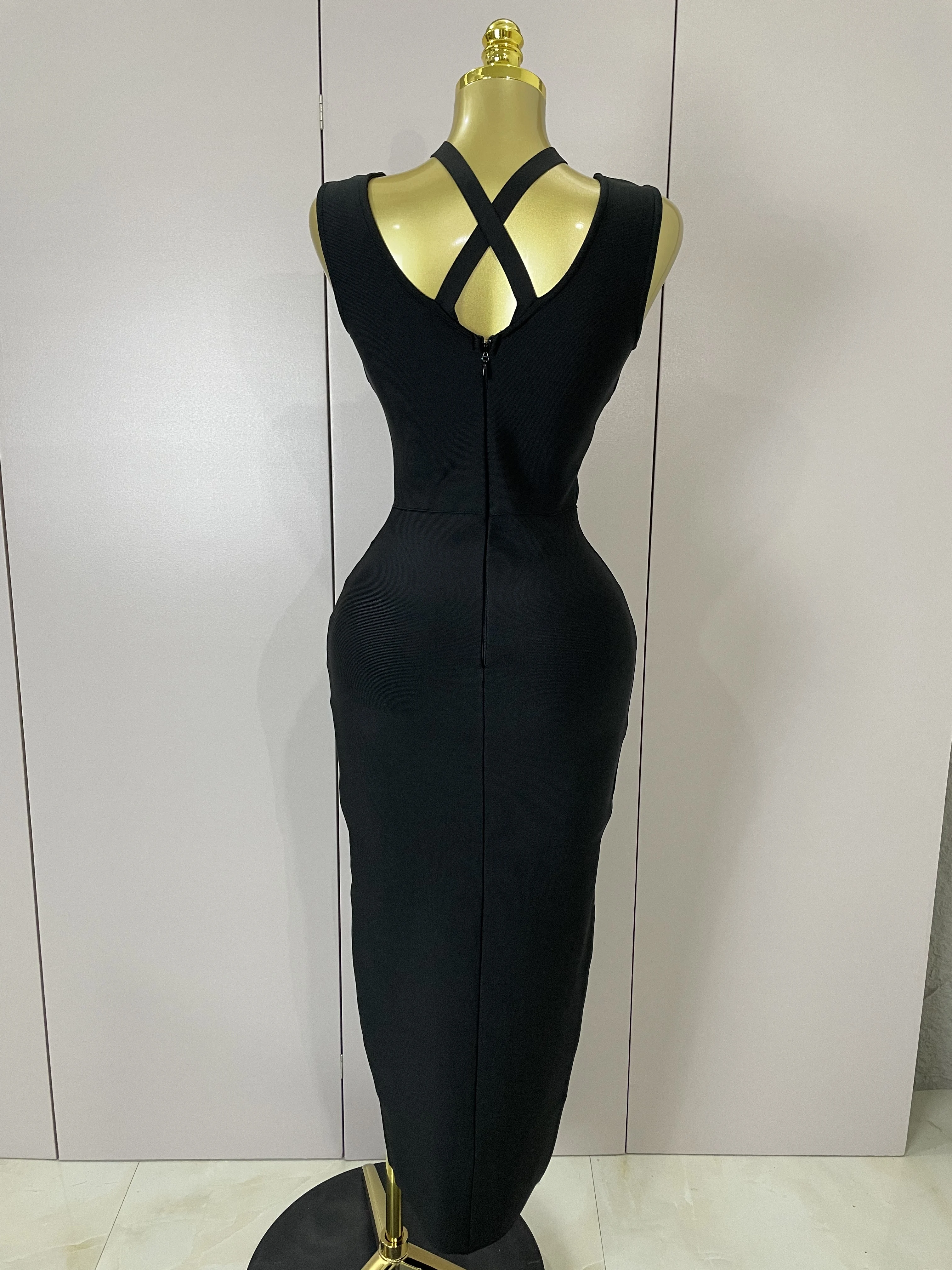 2025 New Elegant Slimming Black Pin Wrap Sleeveless Long Dress Women  Fashion Celebrity Evening Party Luxury Birthday Outfit