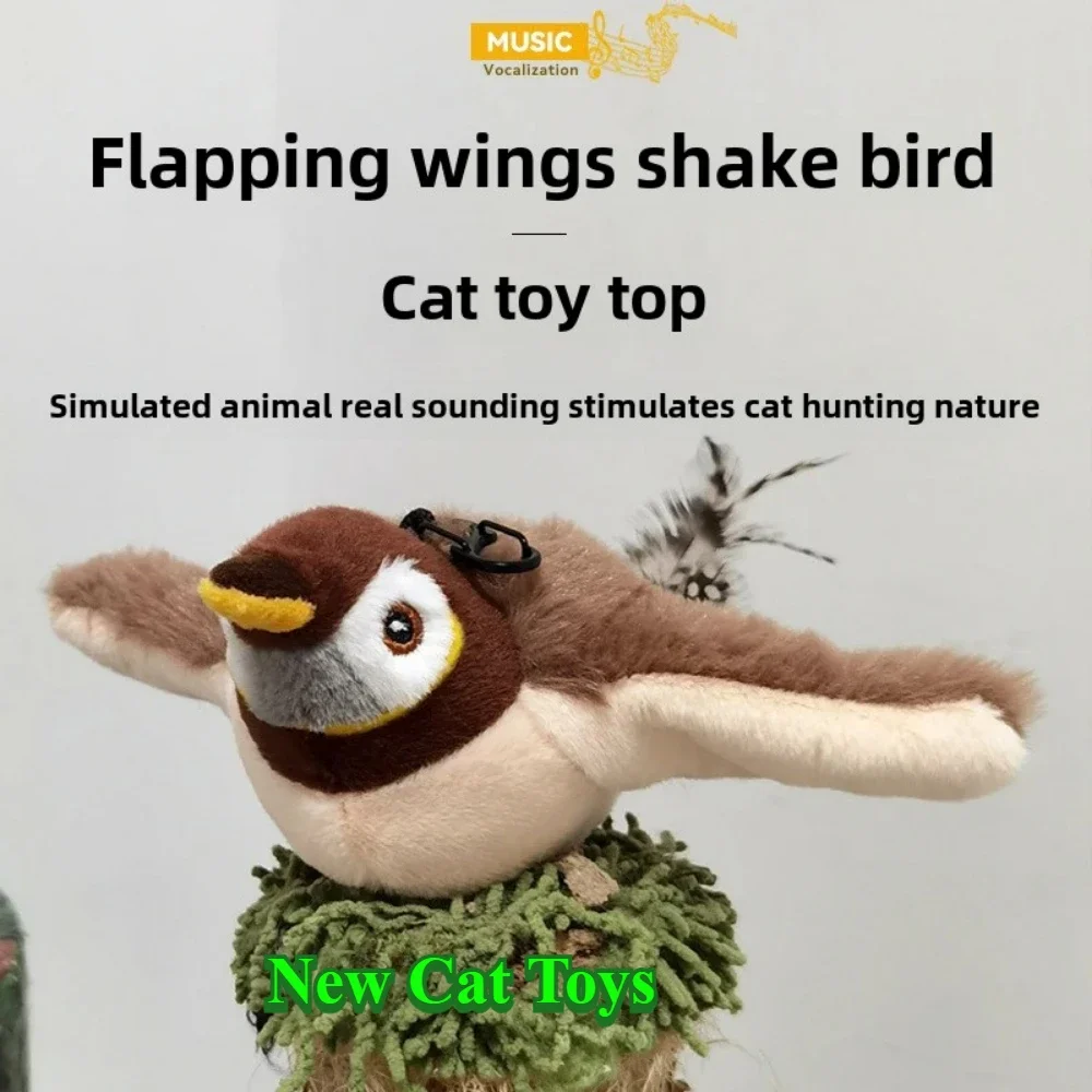 Interactive Cat Toys Chirping Pat Bird (cannot Fly) Rechargeable Flying Bird Cat Toy Touch-sensitive Plush Toy With Added Catnip