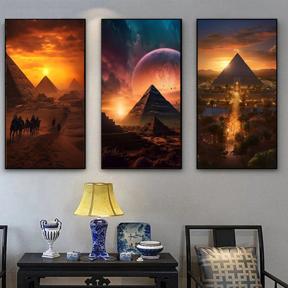 5D Diy Diamond Painting Landscape Egyptian Pyramid Mosaic Rhinestone Sticker Cross Stitch Kit Art Modern Living Room Home Decor