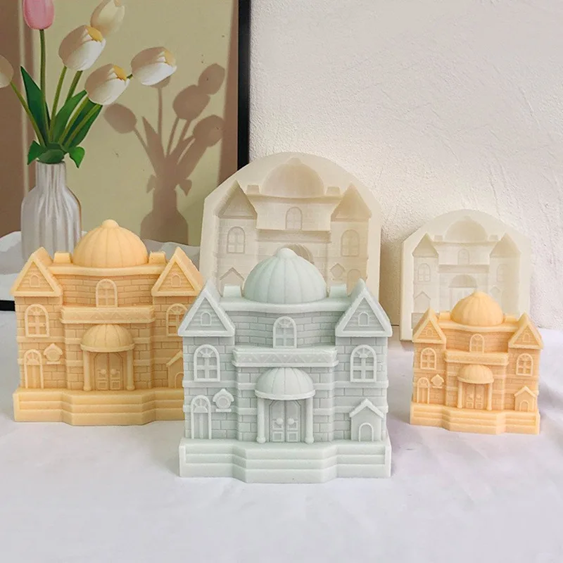 

European Castle Candle Silicone Mold New Church House Silicone Mold DIY Building Auditorium Gypsum Resin Mold Home Luxury Decora