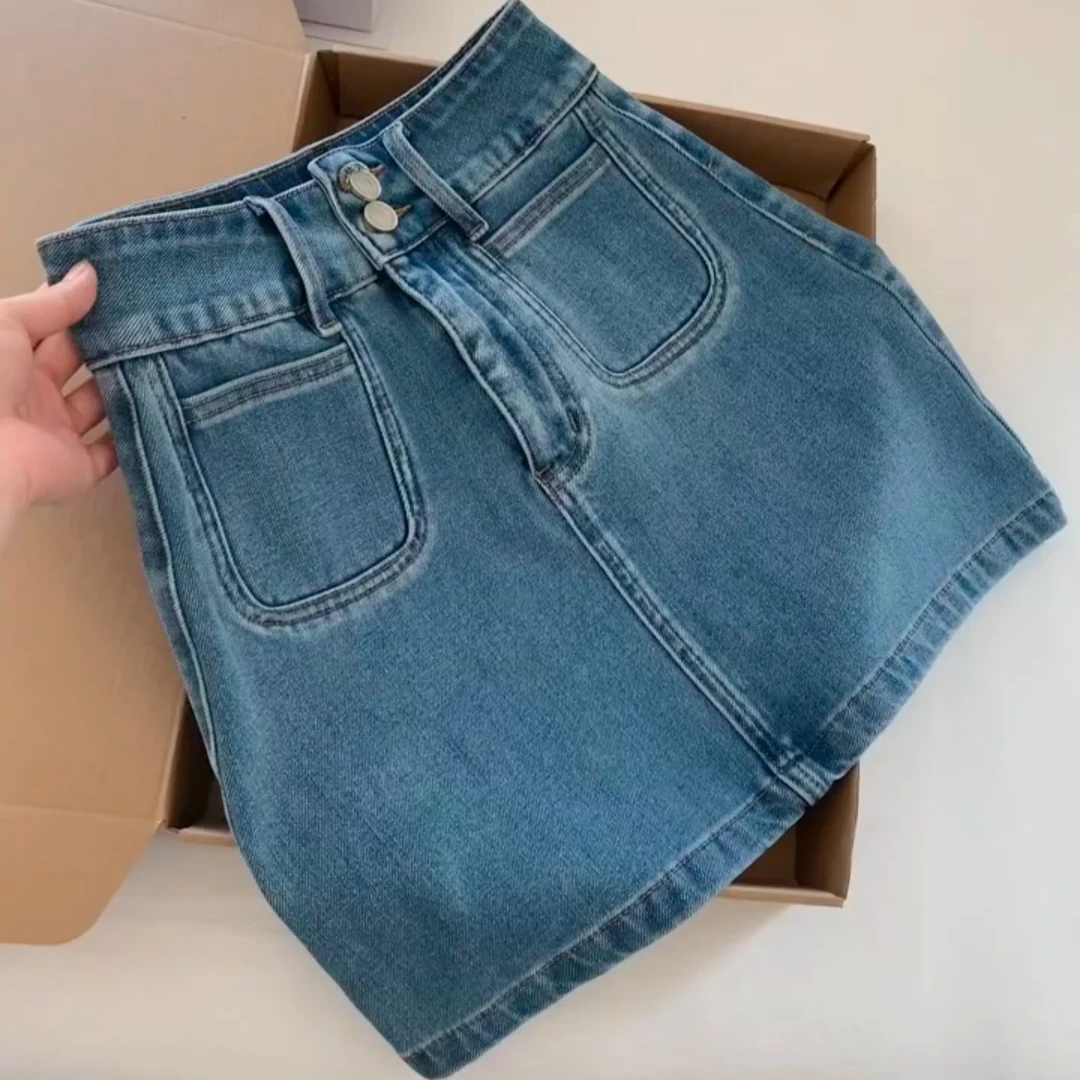 Blue High Waist Denim Skirt 2025 Summer Solid Color Wrap Hip Mini Jean Skirt Hot Girl Slim Fit Casual Short Jean Skirt