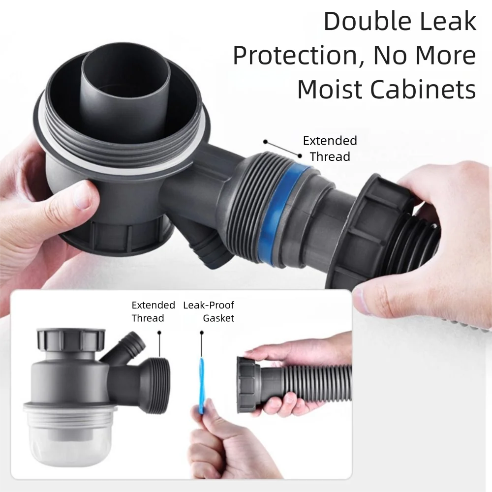 

Двойная трубка для раковины из нержавеющей стали, утолщенная труба с защитой от запаха, дезодорирующая сливная труба для стен, блокирующая воду, съемная глубокая корзина