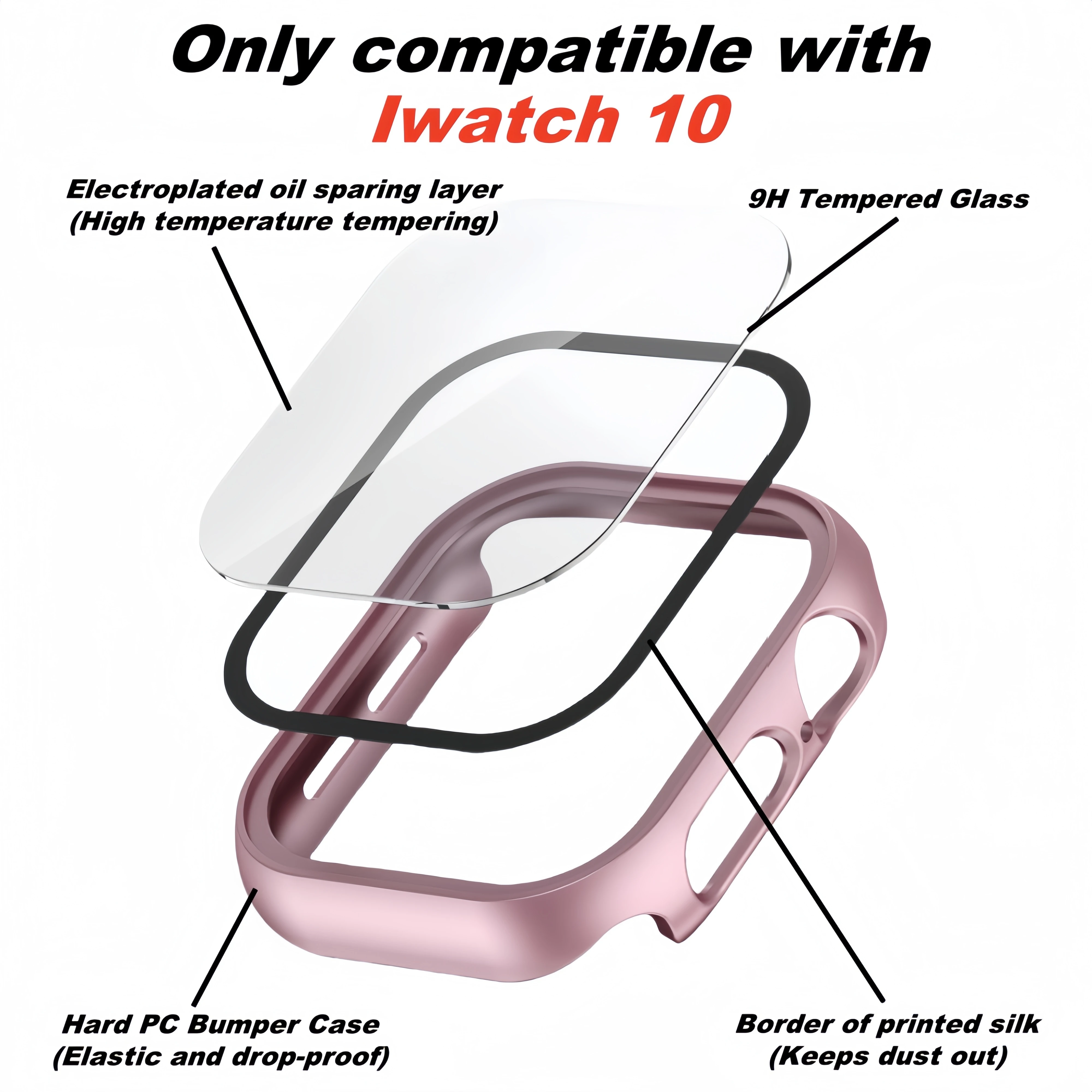 6 Pack Tempered Glass+Case For Apple Watch 42mm 46mm Electroplate PC Bumper Protector Compatible With iWatch Series10 Accessorie