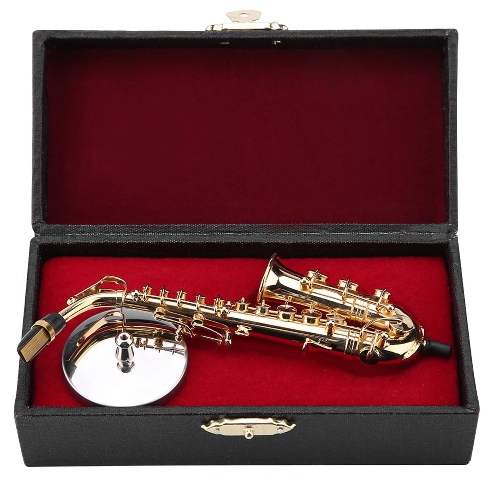 C5 Miniature Alto Saxophone Replica with Stand Case Gold Plated Instrument Model Ornaments Home Room