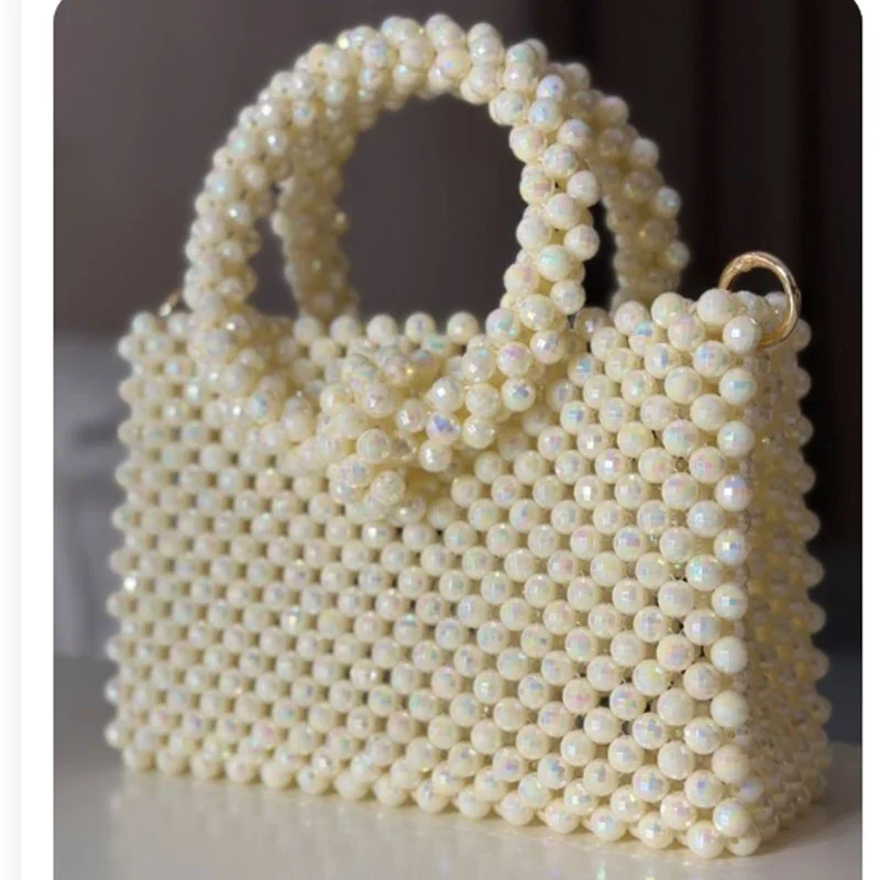 

Customizable Color Beaded Women's Bag Handmade Square Circular Fashion Design New in Handbag Vintage Elegant Pearl Banquet Bags