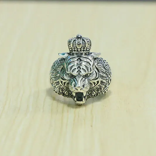 

S925 Sterling Silver Crown Lion Men's Ring Ethnic Style Dominant Punk Style Ring Hip Hop Fashion Index Finger Ring