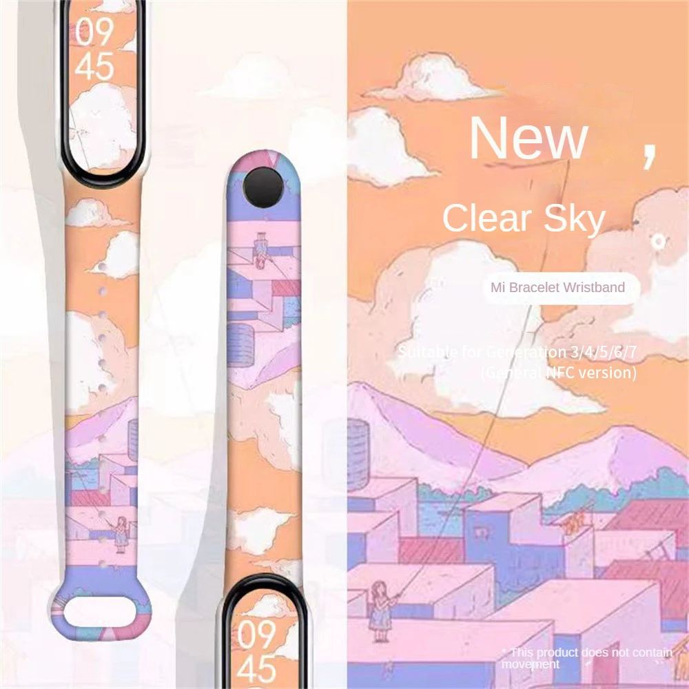 Para Mi Band 7 6 5 Pulseira de Substituição para Xiaomi Miband 7/6/5 Universal Silicone Colorido Estilo Pintura A Óleo...