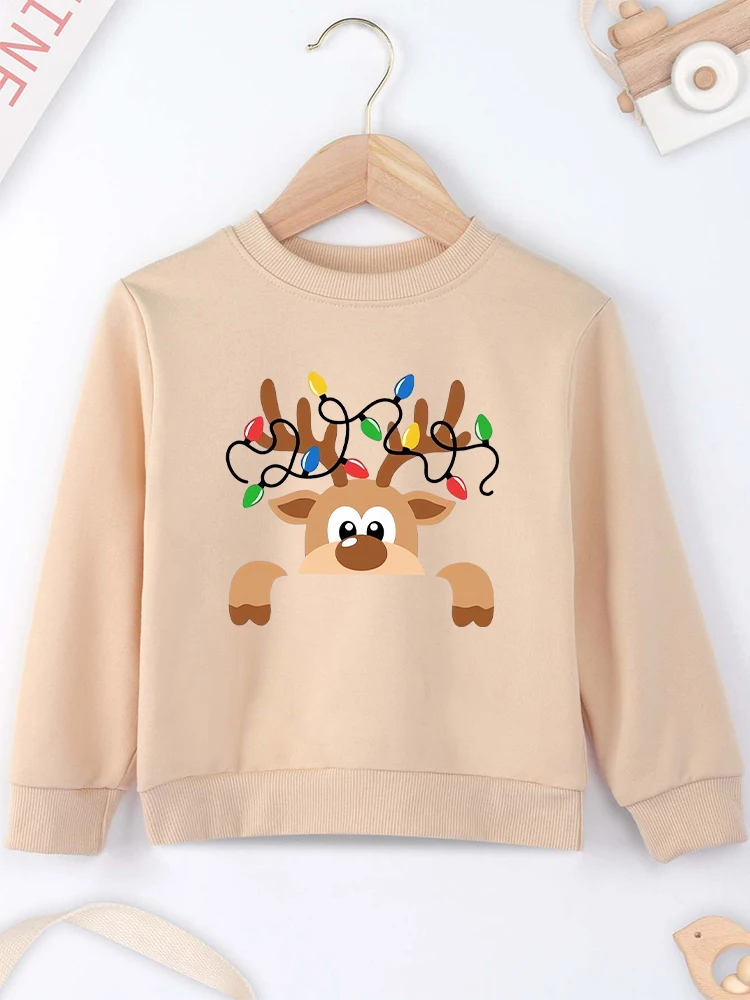 Cute Christmas Reindeer Baby Clothes 2-14 Years Boy Girl Sweatshirt Fashion Kawaii Harajuku Xmas Vibe Kids Hoodie Cheap Hot Sale