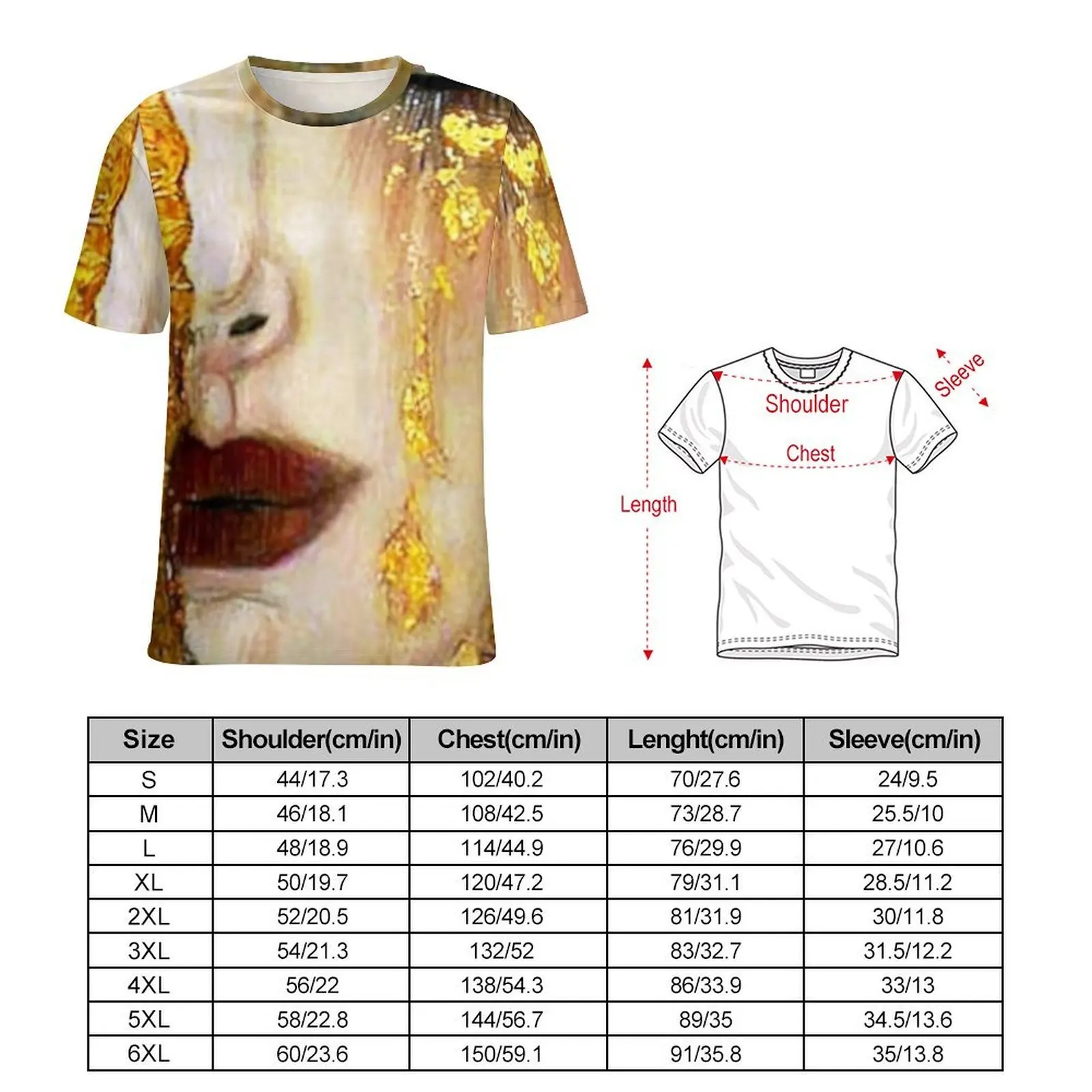 Gustav Klimt T Shirt For Man Freya's Tears Pattern O Neck T-Shirts Summer Popular  Tops Short-Sleeved Aesthetic Oversized Tees