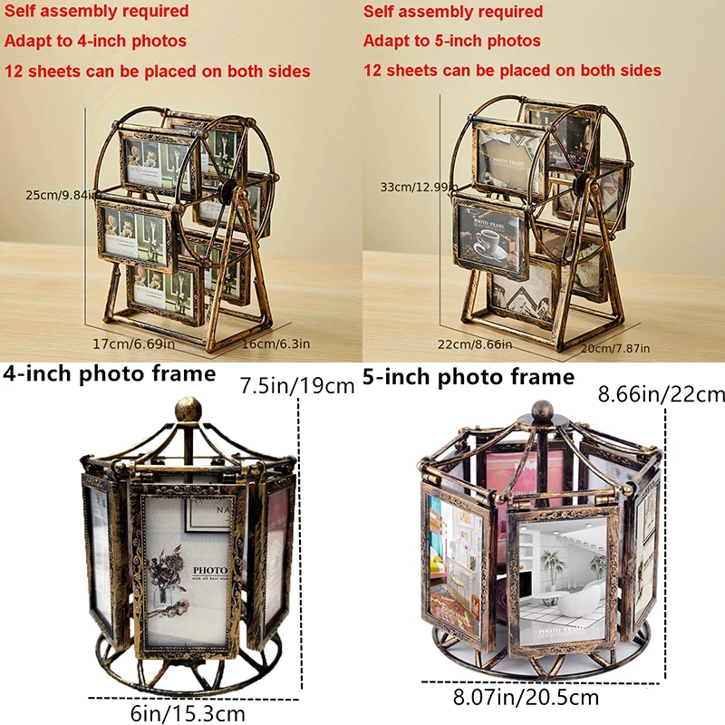 4/5 Inch Picture Frame Decoration Wedding Vintage Photo Frame Ornaments Home Decor Living Room Desk Windmill Carousel Frames