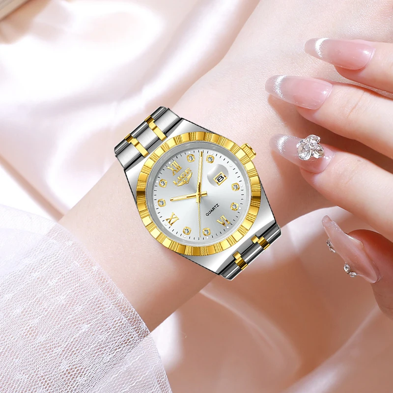 LIGE 2025 أفضل ساعات كوارتز نسائية بسيطة فاخرة مضيئة الفولاذ المقاوم للصدأ التقويم مقاوم للماء ساعة السيدات reloj de mujer + BOX